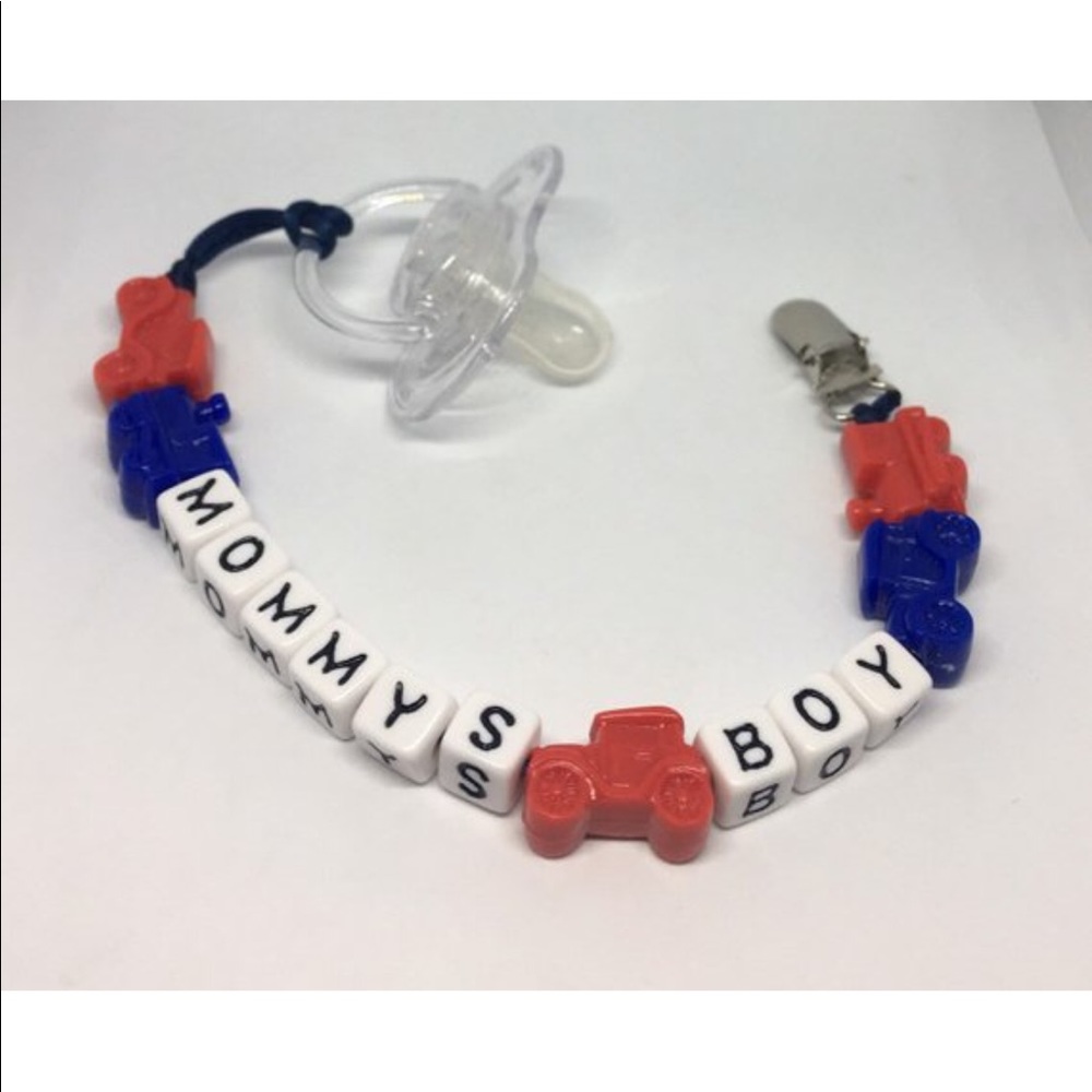 Handmade “MOMMYS BOY” pacifier clip